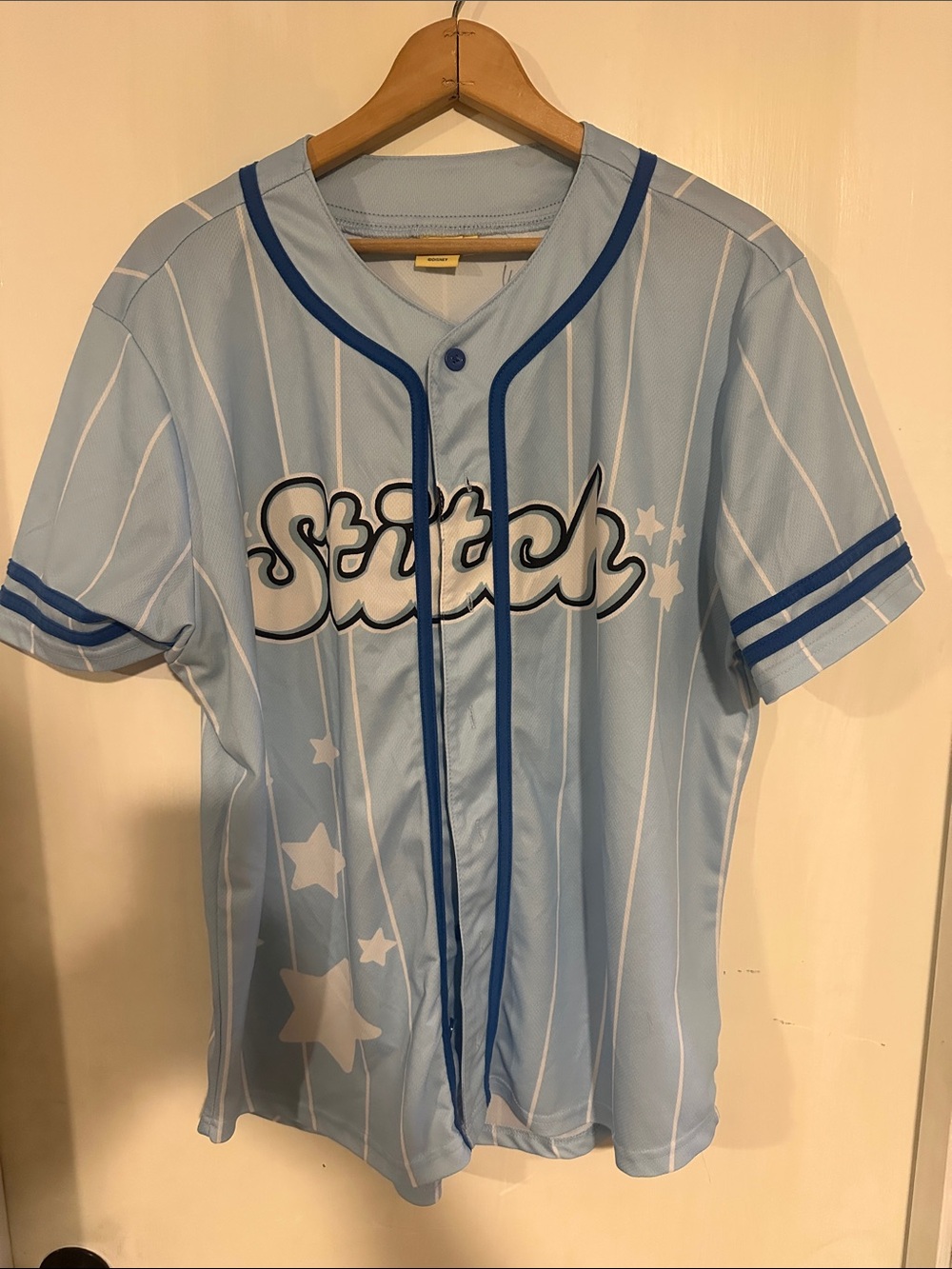 Disney Lilo & Stitch Light Blue Pinstripe Unisex Baseball Jersey - Size XL